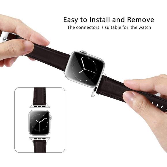 Premium Leather Watch Band Strap For Apple Watch Series 6 5 4 3 38mm 40mm Brown - Picture 6 of 7